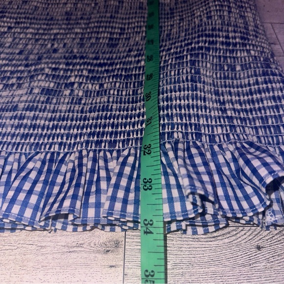 GIANNI BINI SZ XL MIA SMOCKED BLUE GINGHAM RUFFLE STRAP SLEEVELESS MINI DRESS - Picture 13 of 14